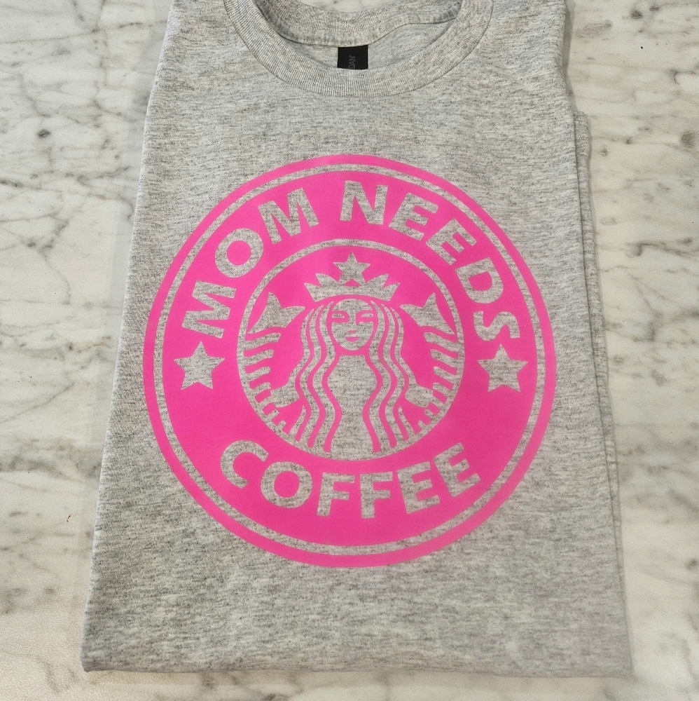Coffee shirt mom needs coffee funny cute popular trending mama grey and pink